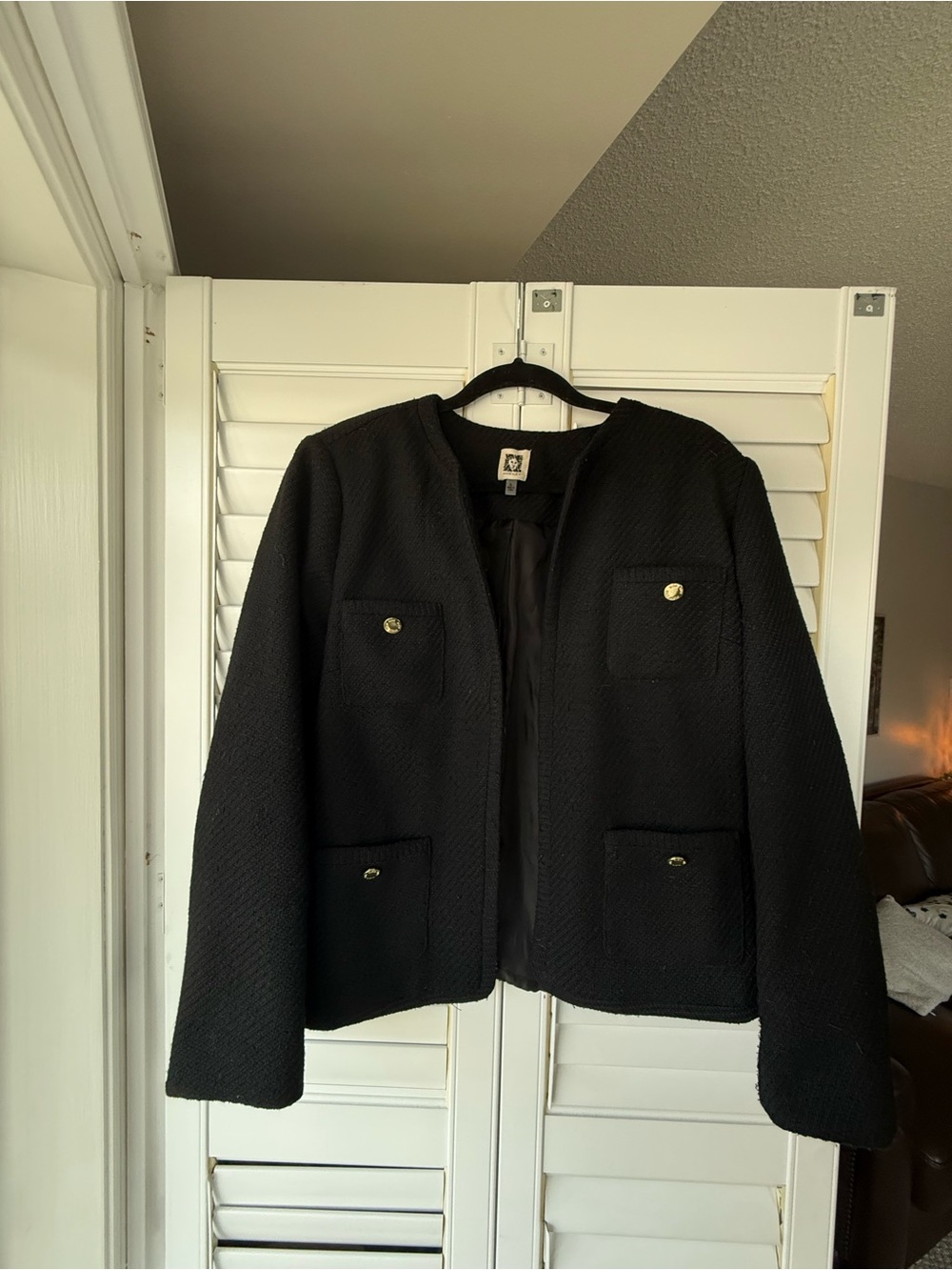 Anne Klein Classic Black Textured Button Pocket Jacket